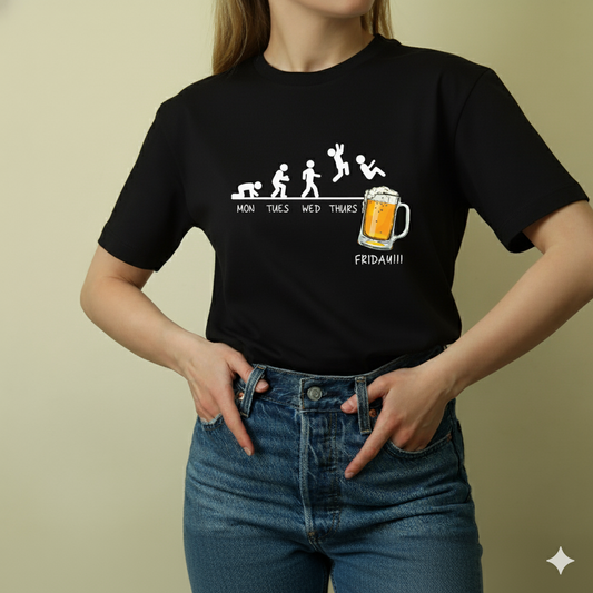 “Monday to Friday Evolution” Unisex Black T-Shirt