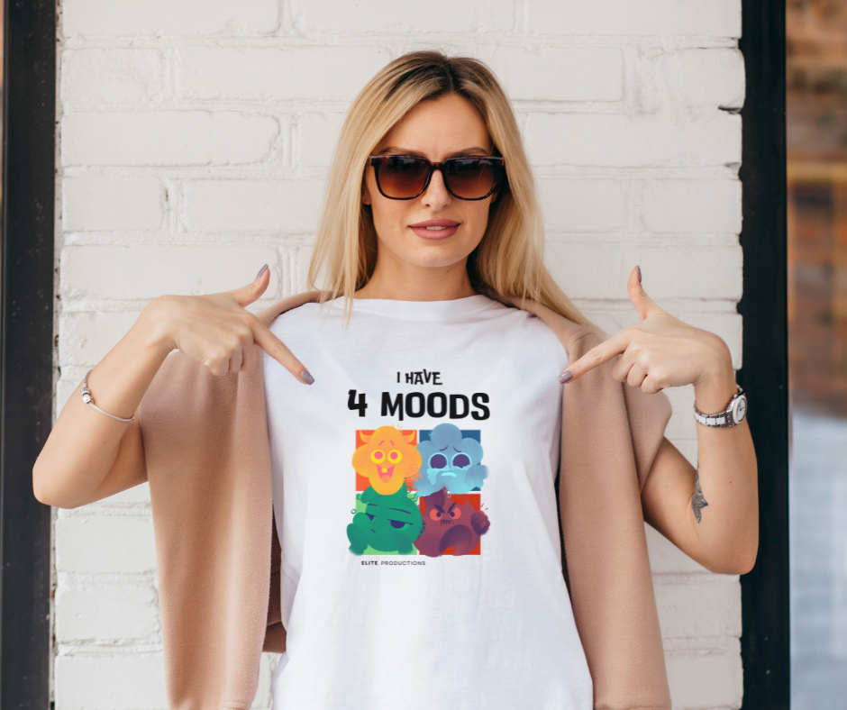 “I Have 4 Moods” Unisex White T-Shirt