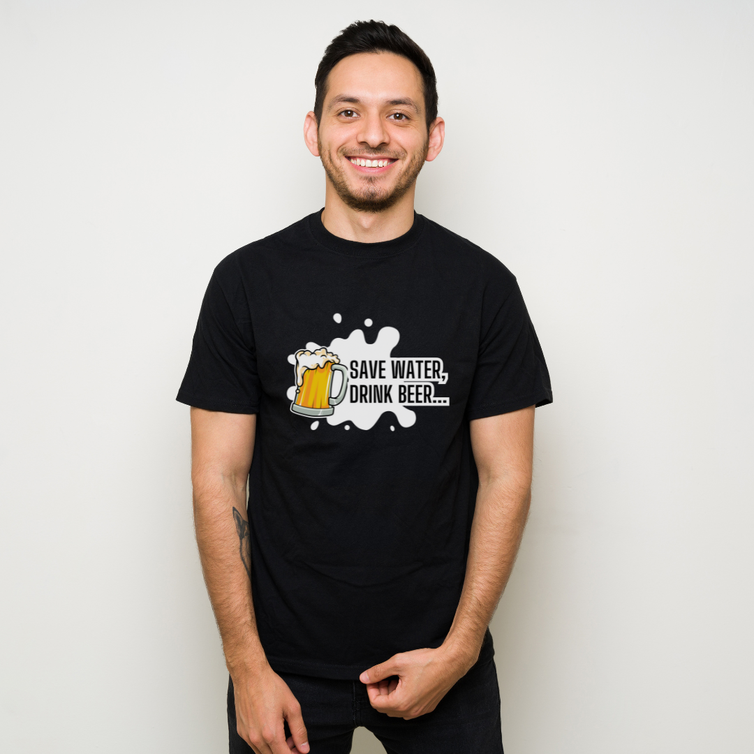 “Save Water, Drink Beer” Unisex Black T-Shirt