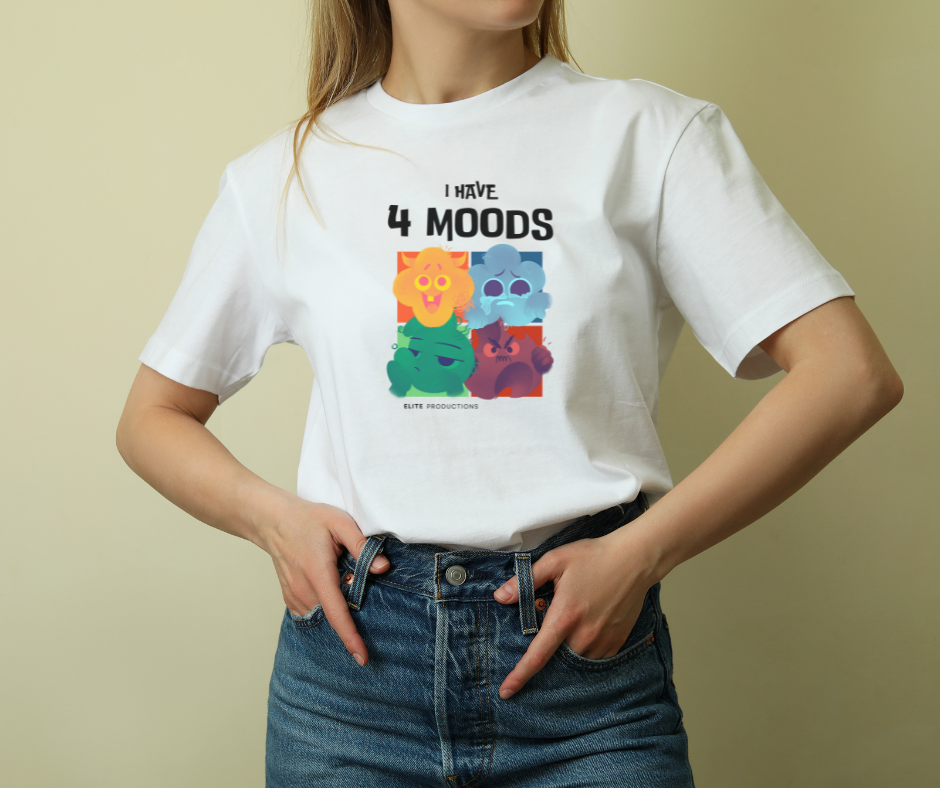 “I Have 4 Moods” Unisex White T-Shirt