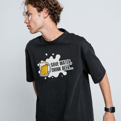 “Save Water, Drink Beer” Unisex Black T-Shirt