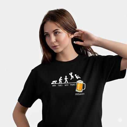 “Monday to Friday Evolution” Unisex Black T-Shirt