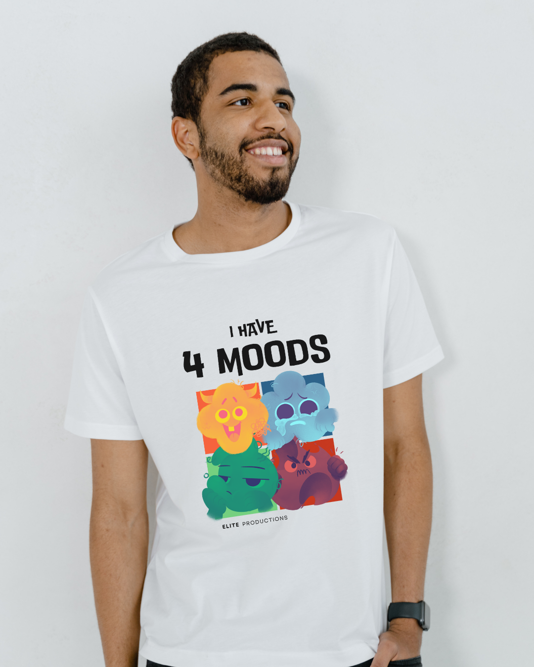 “I Have 4 Moods” Unisex White T-Shirt
