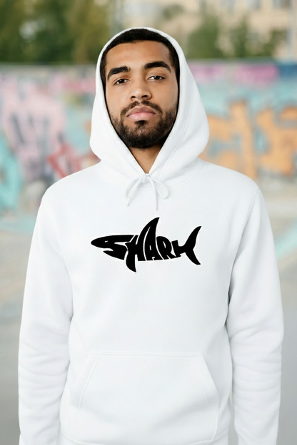 “Shark Instinct” Unisex White Hoodie