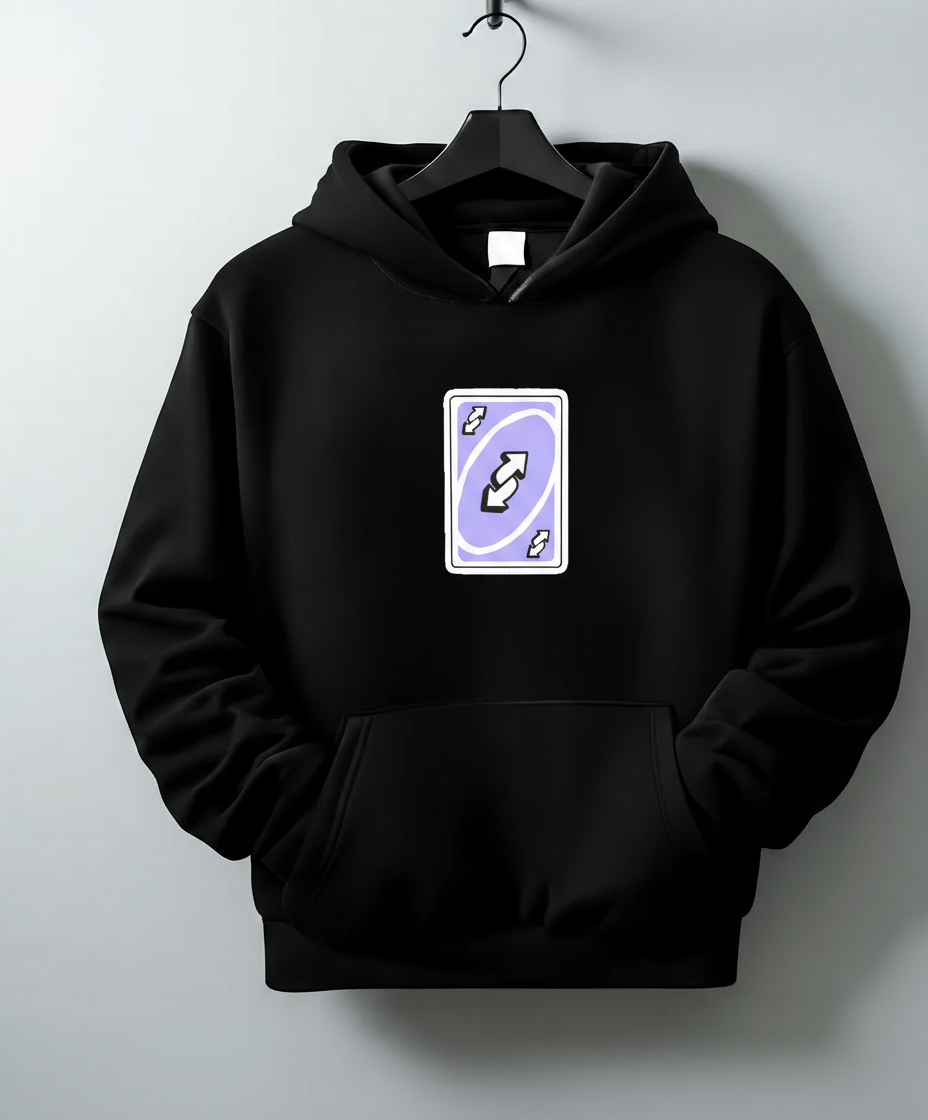 “UNO Reverse Card” Unisex Black Hoodie