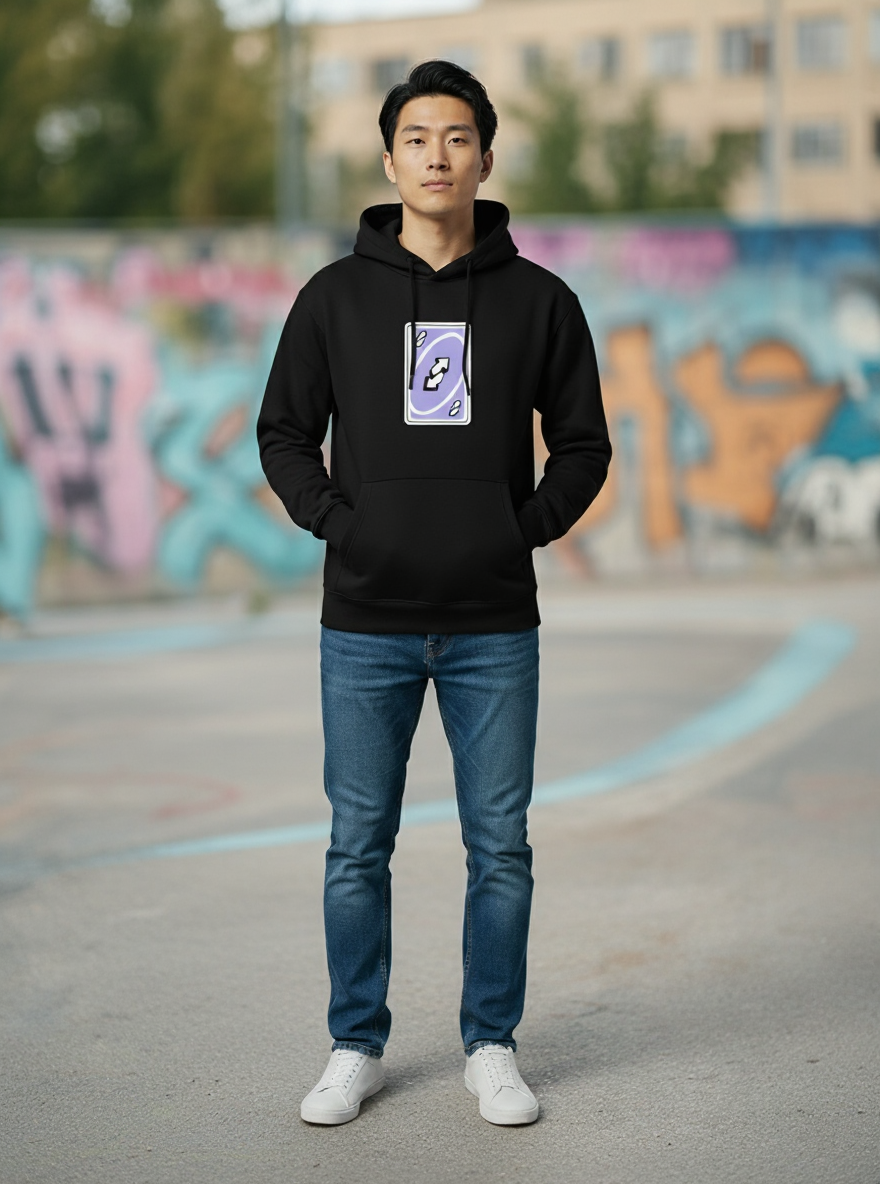 “UNO Reverse Card” Unisex Black Hoodie