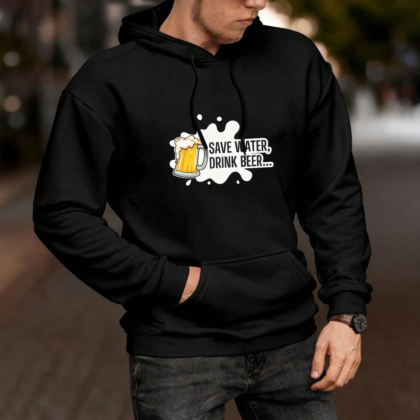 “Save Water, Drink Beer” Unisex Black Hoodie