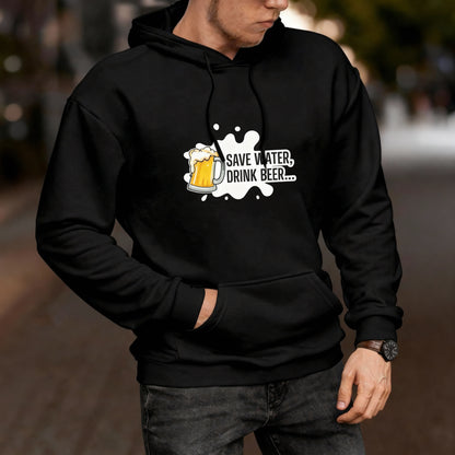 “Save Water, Drink Beer” Unisex Black Hoodie