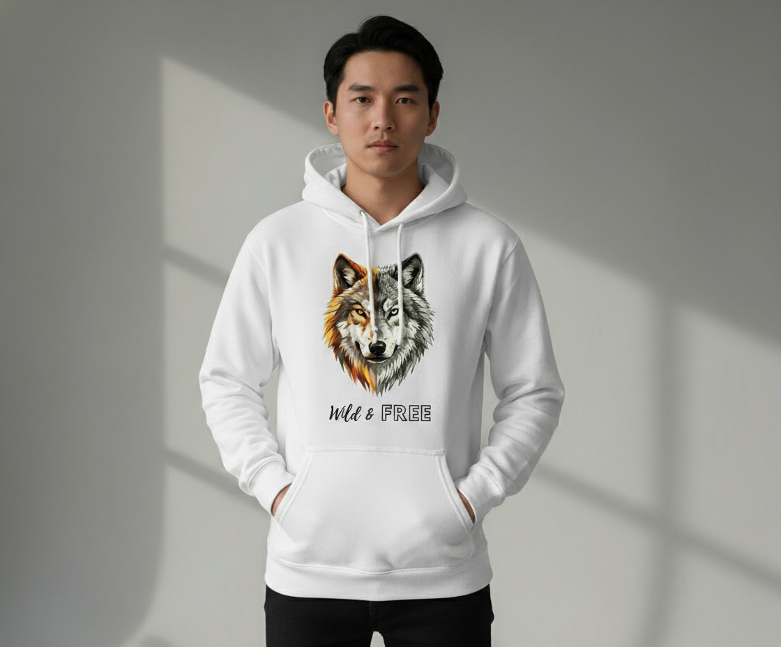 “Wild &amp; Free” Unisex White Hoodie