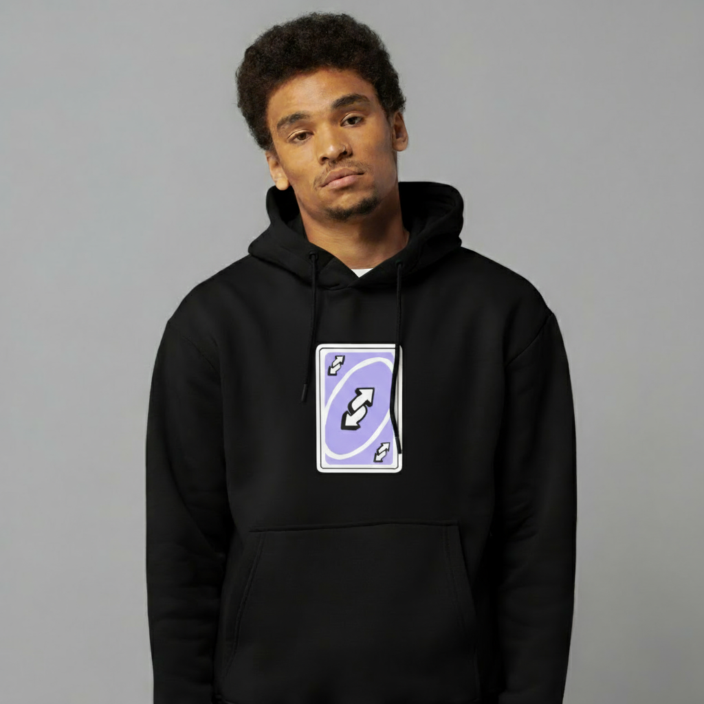 “UNO Reverse Card” Unisex Black Hoodie
