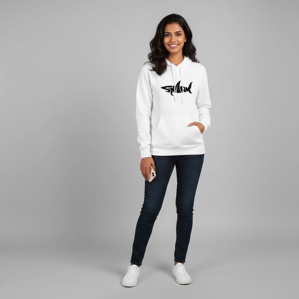 “Shark Instinct” Unisex White Hoodie